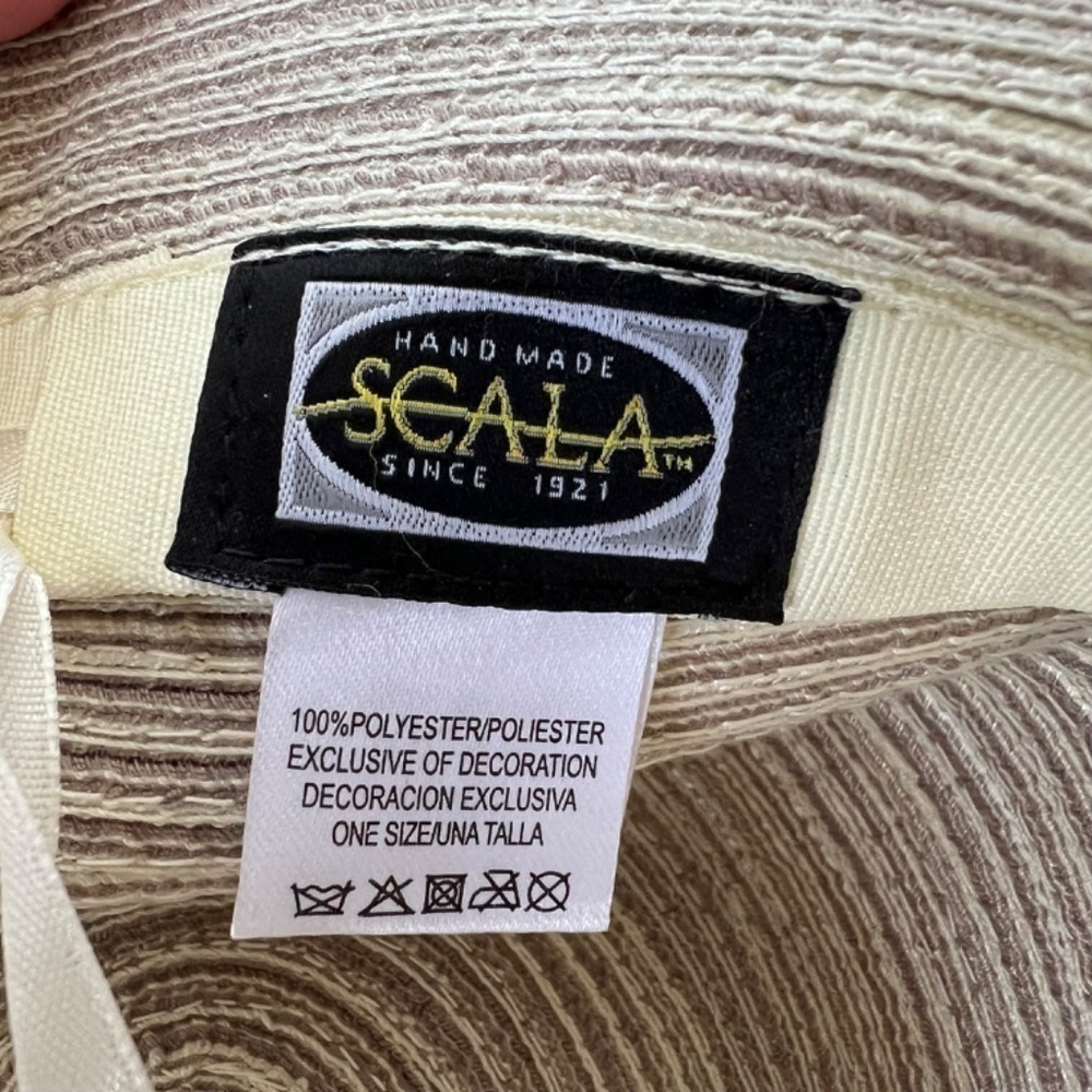 *FIRM PRICE* Scala gray and tan woven hat with leather strap and drawstring inte - Picture 10 of 15